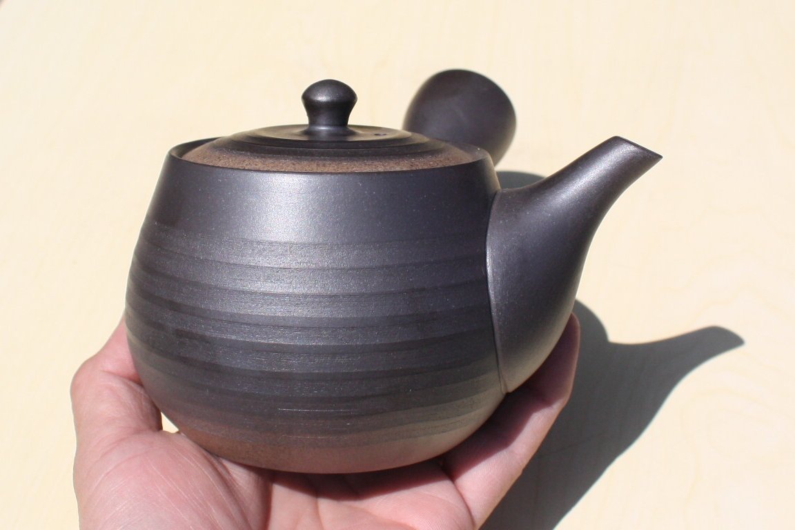 盛正窯 焼締黒化粧 袋型千段急須 セラメッシュ（陶製茶こし